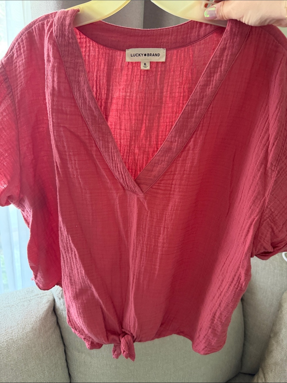 Lucky Brand Raspberry Pink V-Neck Tie-Front Blouse